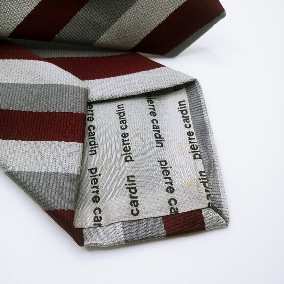 Pierre Cardin Paris New York Men's Tie Burgundy Gray Stripes Logo 60" L x 3.25"W - Picture 11 of 13